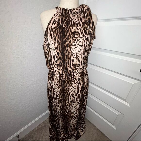 New, INC International Concepts Animal Print Halter Tie at Top Maxi Dress - Picture 1 of 14